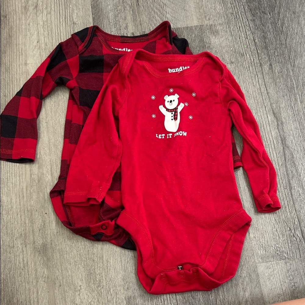 Winter Red and Black Bodysuit Set - 6/9 mos